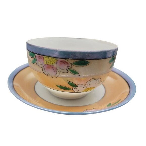Teacup & Saucer Japanese Lusterware Floral Design Irridescent Glaze 8oz Cup VTG - Picture 9 of 10